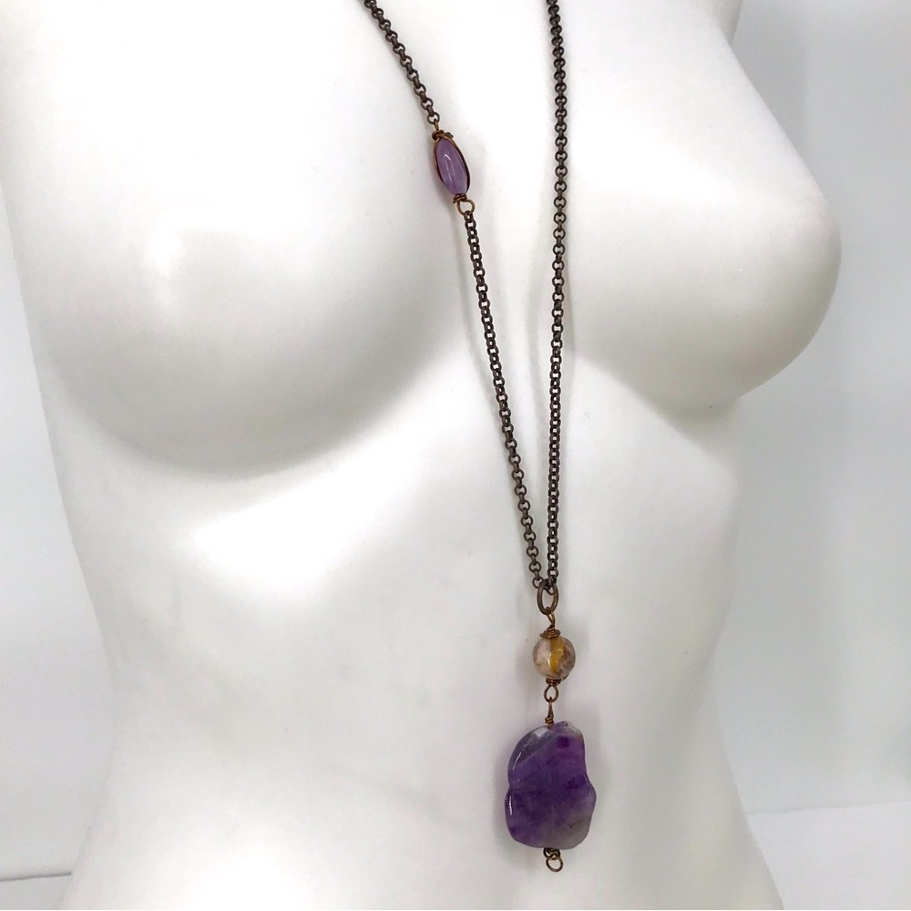 5 for $25 🌼 Long faux stone Boho Pendent Necklace